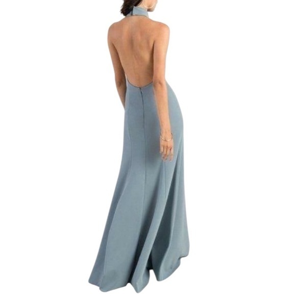 Jenny Yoo Collection Petra Dusty Mayan Blue Halter Neck Maxi Dress Size 2‎ - Picture 2 of 10
